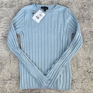 TOPSHOP. Ribbed Sweater Top, Baby Blue, Size 6